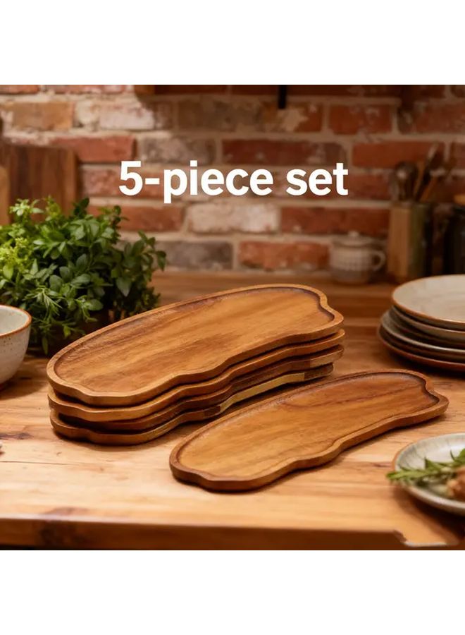 5PCS Oval Solid Wood Tray Set Handcrafted Lightweight For Serving Food Desserts - Image 2